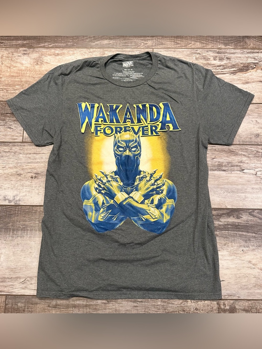 Marvel Wakanda Forever Black Panther Tee - Gray Blue Yellow